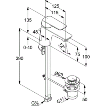 Смеситель KLUDI AMEO 410290575 для раковины на одно отверстие однорычажный с донным клапаном