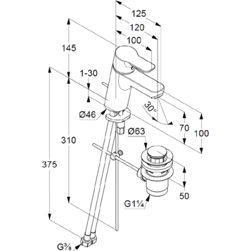 Смеситель KLUDI PURE&EASY 372890565 для раковины на одно отверстие однорычажный с донным клапаном
