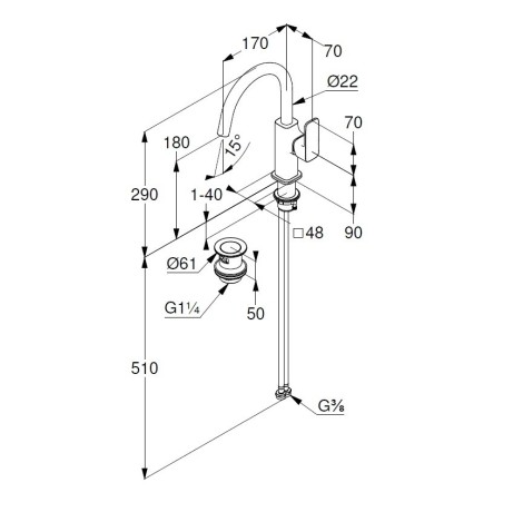 Смеситель KLUDI RENON 42027N275 для раковины на одно отверстие высокий