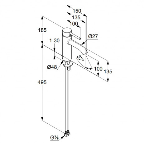 Смеситель KLUDI BOZZ 382820576 для раковины на одно отверстие однорычажный без донного клапана
