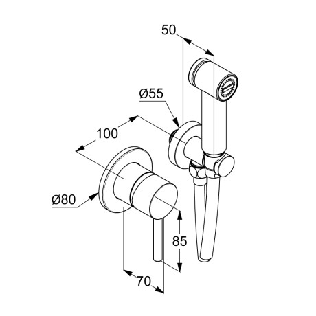 Гигиенический душ KLUDI BOZZ 38998N576 со смесителем со встраиваемой частью