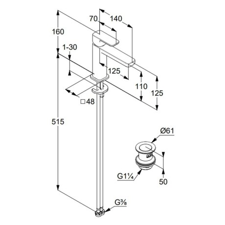 Смеситель KLUDI RENON 42288N175 для раковины на одно отверстие однорычажный с донным клапаном