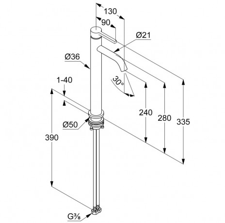 KLUDI NOVA FONTE Pura, однорычажный смеситель на умывальник 240, арт. 202983915