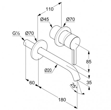 KLUDI NOVA FONTE Pura, настенный смеситель для умывальника, арт. 202440515