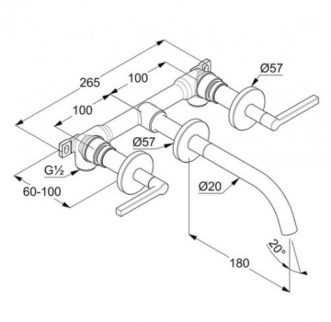 Смеситель KLUDI NOVA FONTE Puristic 201440515 для раковины настенный встраиваемый со скрытой частью