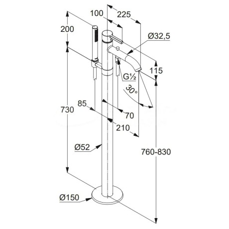Смеситель KLUDI NOVA FONTE 385903915 для ванны напольный
