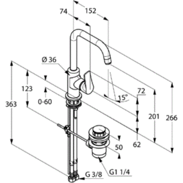 Смеситель KLUDI TERCIO 380230575 для раковины на одно отверстие высокий