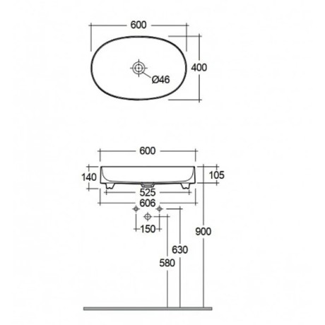 Раковина KLUDI RESA O 58CW2043 накладная без перелива