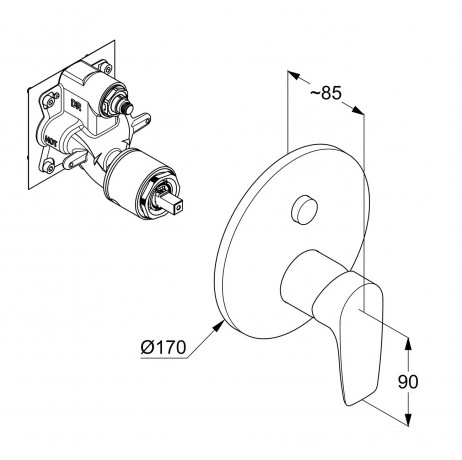 Смеситель KLUDI PURE&SOLID 346590575 для ванны и душа встраиваемый внешняя часть с автоматическим переключателем воды PUSH&SWITCH