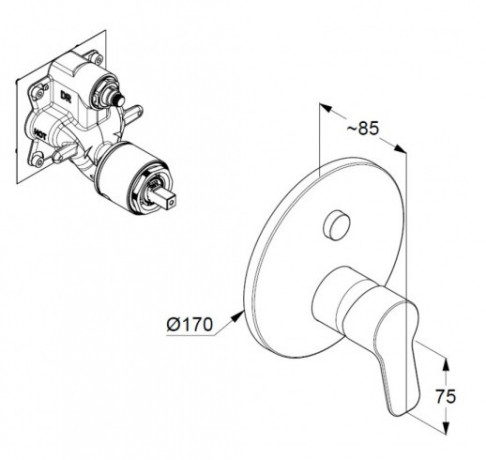 Смеситель KLUDI PURE&EASY 376590565 для ванны и душа встраиваемый внешняя часть с автоматическим переключателем воды PUSH&SWITCH