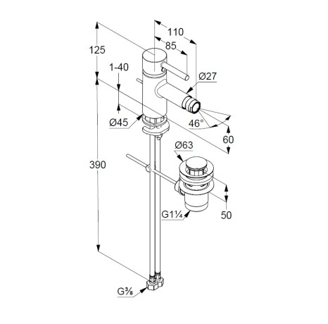 Смеситель KLUDI BOZZ BLACK 385333976 для биде однорычажный