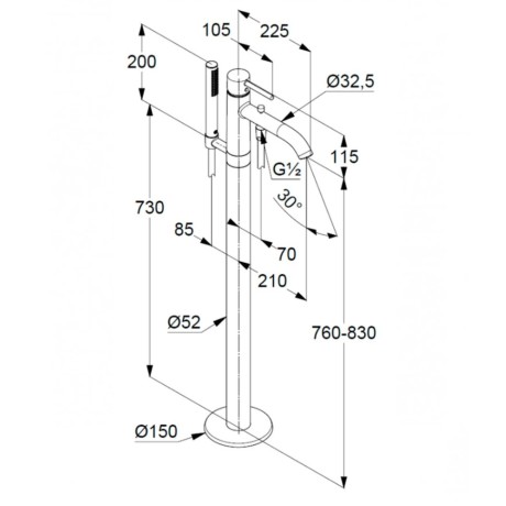 Смеситель KLUDI BOZZ 38590N576 для ванны напольный