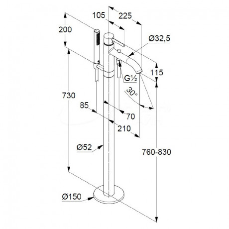 Смеситель KLUDI BOZZ 385903976 для ванны напольный