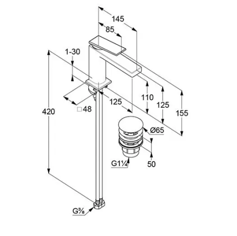 Смеситель KLUDI DECUS 542890575 для раковины на одно отверстие однорычажный с донным клапаном