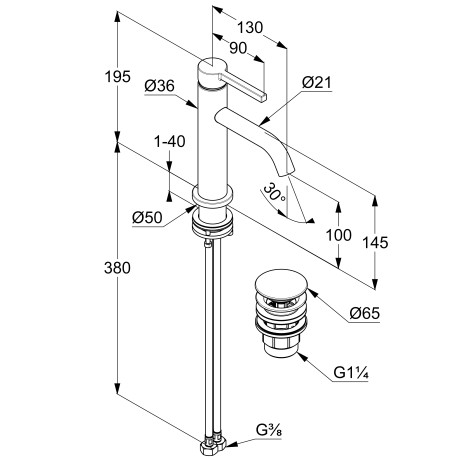 KLUDI NOVA FONTE Pura, однорычажный смеситель на умывальник 100, EcoPlus арт. 20289N215