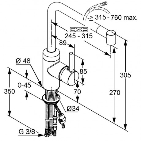 Смеситель KLUDI L-INE 428210577 для кухни с выдвижным изливом
