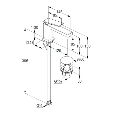 Смеситель KLUDI DECUS 54266N575 для раковины на одно отверстие однорычажный с донным клапаном