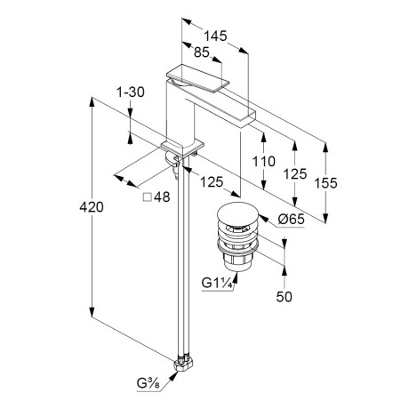 Смеситель KLUDI DECUS 54289N175 для раковины на одно отверстие однорычажный с донным клапаном